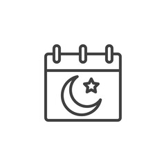 Islamic calendar line icon. linear style sign for mobile concept and web design. Ramadan Calendar with Islamic moon and star outline vector icon. Symbol, logo illustration. Vector graphics