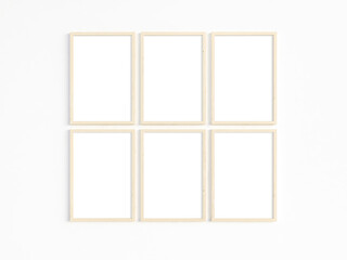 Six thin A4 wooden frames with portrait orientation