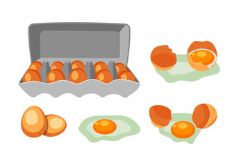 Cartoon chicken eggs isolated. Fresh white eggs in paper tray. Vector illustration