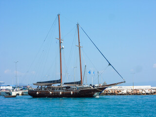 Fototapeta na wymiar traditional wooden cruise hull at Rafina's port .Greece.