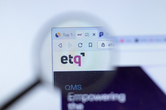 New York, USA - 26 October 2020: ETQ company website with logo close up, Illustrative Editorial