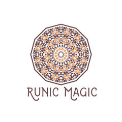 Asian ornamental emblem. Oriental geometric logo template. Vector arabic circular mosaic symbol