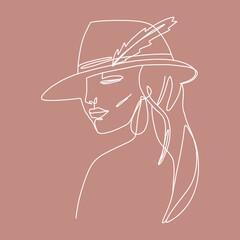 Minimal monoline girl portrait. Trendy continuous line illustration. Ideal poster for fashionable interior. 