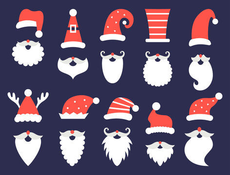 Santa Claus christmas beards hats vector set