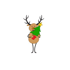 Christmas deer which. Christmas reindeer who are holding a Christmas tree. Merry Christmas. - Vector