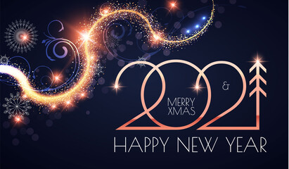 Happy New 2021 Year Elegant gold text with light and shining bokeh effect