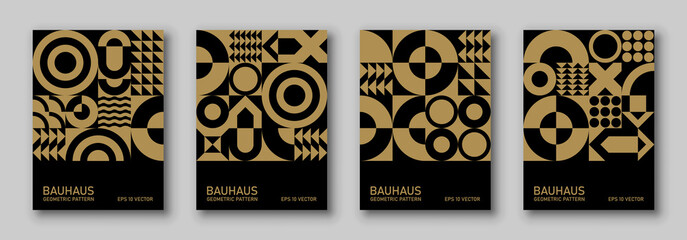 
Abstract geometric pattern background, poster, vector art design in Bauhaus style. 
Simple shapes, circle, triangle, square and lines.
