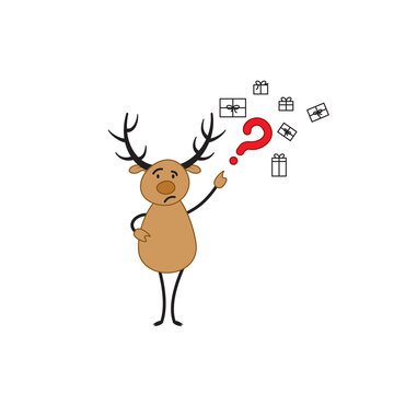 Christmas deer which. Christmas reindeer who don't know what to give. Merry Christmas. - Vector