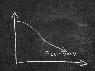 Fototapeta na wymiar arrows with an economic graph on the blackboard. Crisis