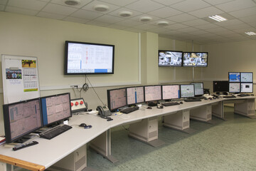 Computer Control Center in a power plant, monitors and screens
