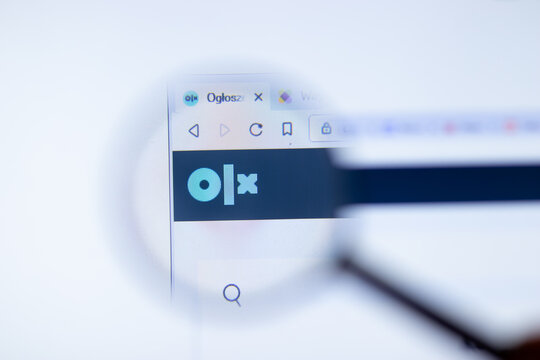 New York, USA - 29 September 2020: olx.pl OLx company website with logo close up, Illustrative Editorial
