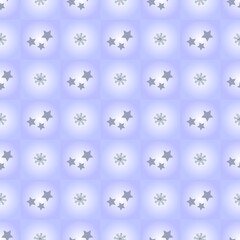 Fototapeta na wymiar New Year's winter geometric pattern with squares, stars and snowflakes in gray and blue shades
