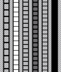 Film strip for movie camera. Feel with filmstrip. Tape with frame for photo, cinema. Mockup of roll of strip in negative with borders for video. Icon of photography, cinematography hollywood. Vector