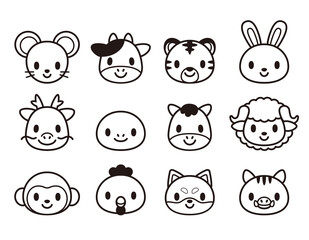 干支 顔 アイコンセット-Animal face icon	