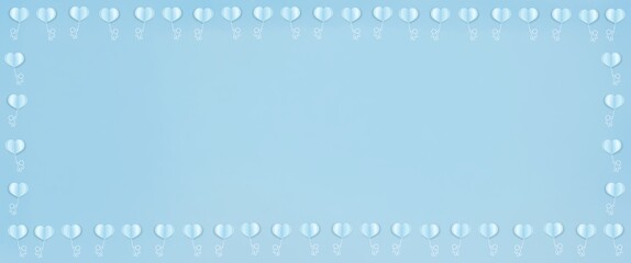 Valentines heart balloon with people flying and floating on blue sky background. Paper Cut Design Illustration of love for Happy Mother's or Valentine's Day greeting card design.