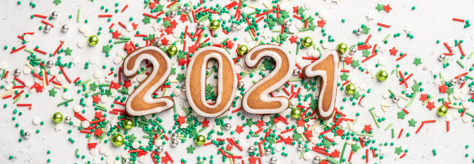 Gingerbread New Year cookies in the form of numbers 2021
