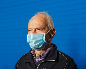 Portrait of a caucasian man wearing a face mask