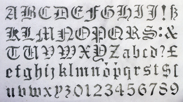 medieval  alphabet  stencil text with a pencil 