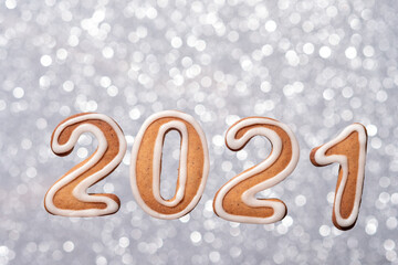Gingerbread New Year cookies in the form of numbers 2021