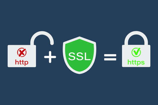 The HTTP and HTTPS protocols. Safe and reliable web browsing. Vector illustrations.