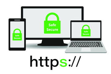 HTTPS Protocol - secure networks, secure browsing on a computer, laptop, or phone.Vector illustration