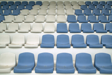 empty chairs at the pandemic football stadium in the world. coronavirus. there are no people.