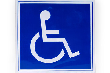 Sticker with blue Wheelchair symbol on a white background