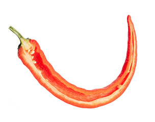 half red chili pepper isolated on white