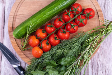 Washed vegetables for making salad.