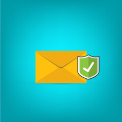 Email security concept, e-mail envelope with shield icon. 