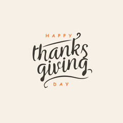 Happy thanksgiving day. Background with colorful autumn illustrations of thanksgiving. Poster for holiday celebration. Design vector banner with vintage lettering and hand-drawn graphic elements