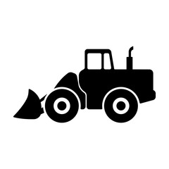 Tractor loader icon. Black silhouette. Side view. Vector flat graphic illustration. The isolated object on a white background. Isolate.