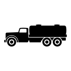 Fototapeta premium Fuel truck icon. Black silhouette. Side view. Vector flat graphic illustration. The isolated object on a white background. Isolate.
