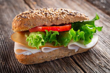 sandwich on wooden background