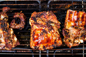 Pork ribs grilled on an electric grill.