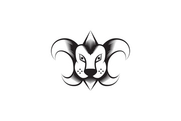 Fototapeta premium scout lion logo design template in white and black colors. retro style design. the idea of icon is combination lion face and scout symbol.