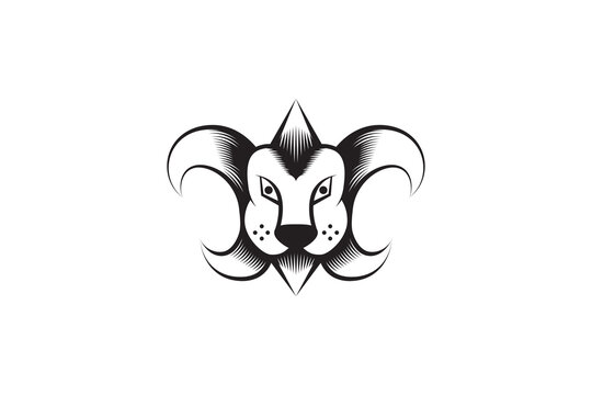 scout lion logo design template in white and black colors. retro style design. the idea of icon is combination lion face and scout symbol.