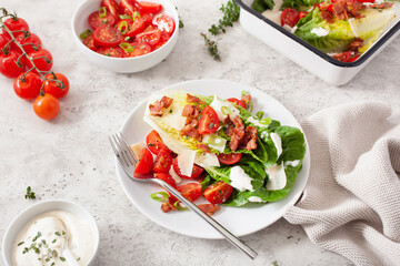 stuffed bell peppers with quinoa tomatoes olives and herb sauce chimichurri