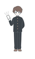 スマートフォンを持つ学ランの男子学生のイラスト・ベクター