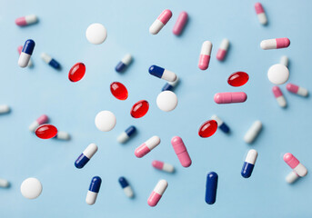 flying pill tablet capsule levitation medicine. medical treatment for disease flu virus