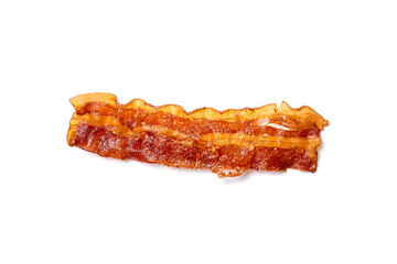 Fried, Roasted, Grilled,  One, Sliced bacon tasty on isolated white background. Top view.