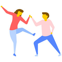 Fototapeta na wymiar A young couple enjoying tap-dance, flat vector icon 