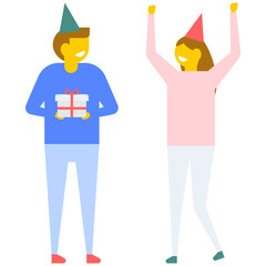 
A young couple enjoying tap-dance, flat vector icon 
