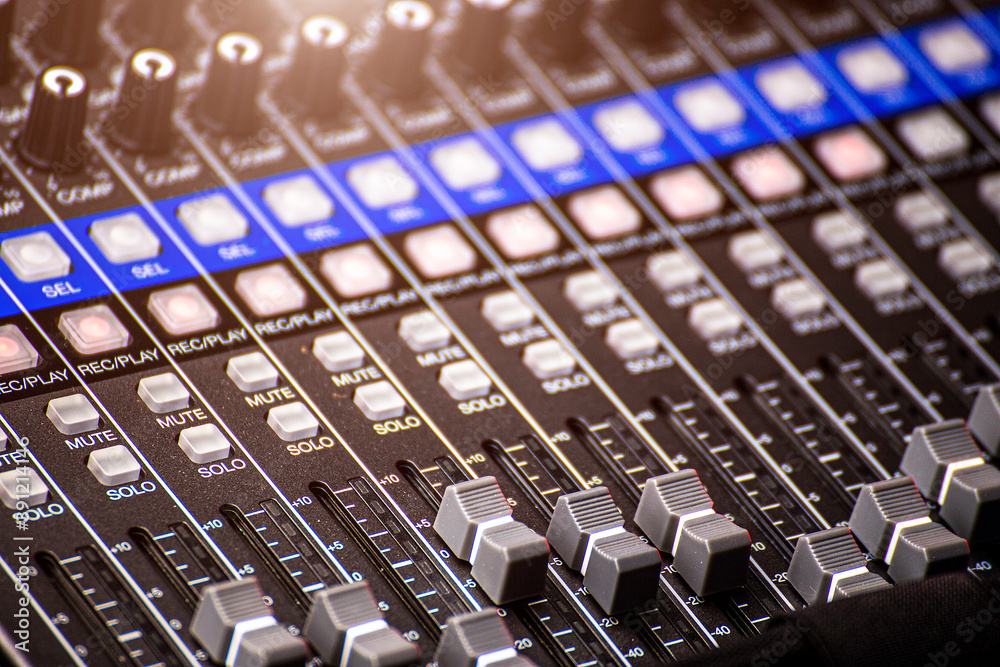 Wall mural close up sound mixer in studio