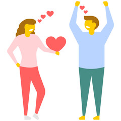 

Romantic couple lovers holding hands, flat vector icon 
