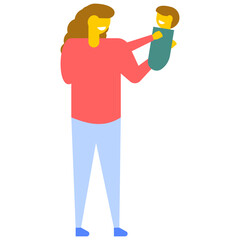 
A young mother holding her newborn baby, flat vector icon 
