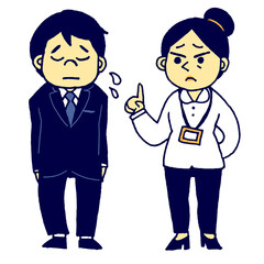 女性上司に怒られる若い男性社員