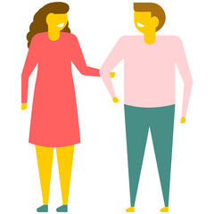 

Romantic couple lovers holding hands, flat vector icon 
