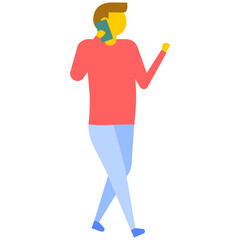 
A standing man talking on phone call, flat vector icon 
