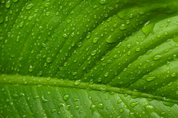 Drop water rain on green leaf texture nature background.